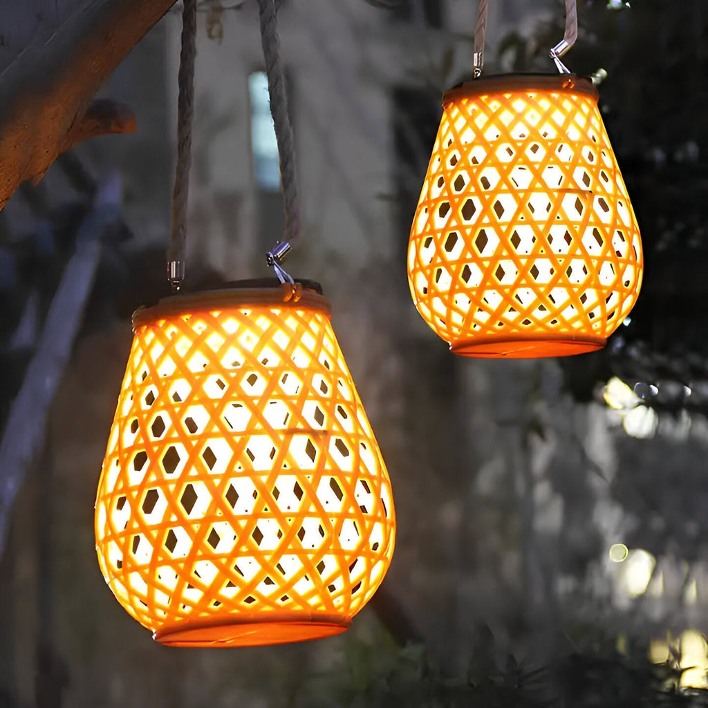 Solar Garden Lamp with Braided Bamboo Look