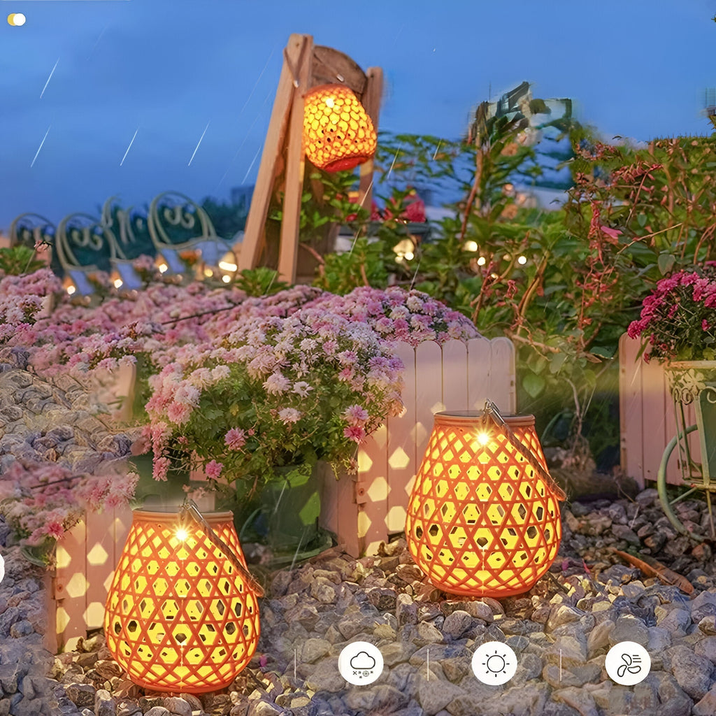 Solar Garden Lamp with Braided Bamboo Look