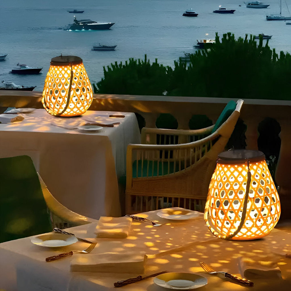 Solar Garden Lamp with Braided Bamboo Look