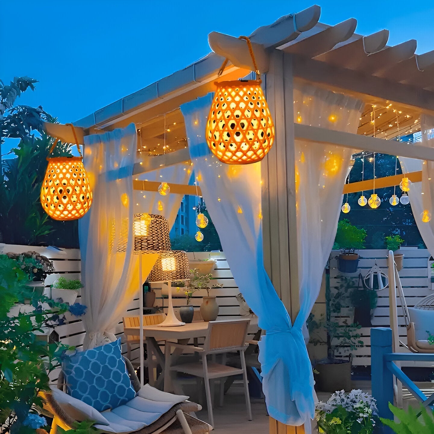 Solar Garden Lamp with Braided Bamboo Look