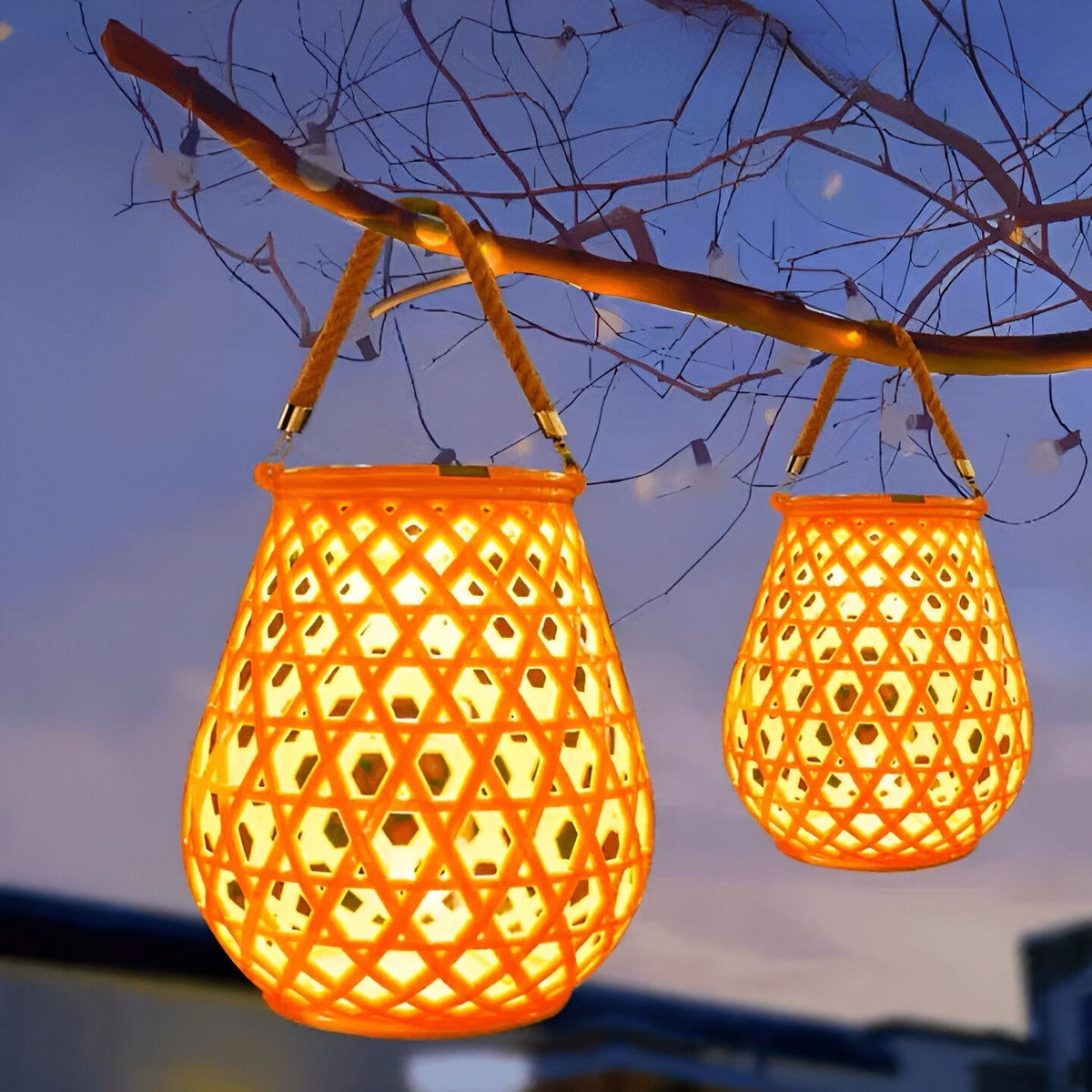 Solar Garden Lamp with Braided Bamboo Look