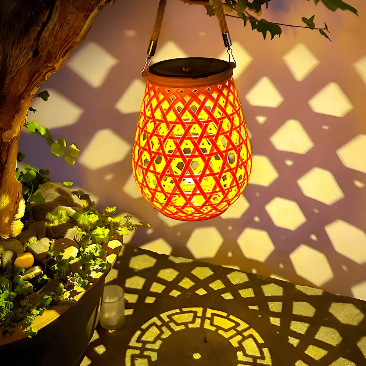 Solar Garden Lamp with Braided Bamboo Look