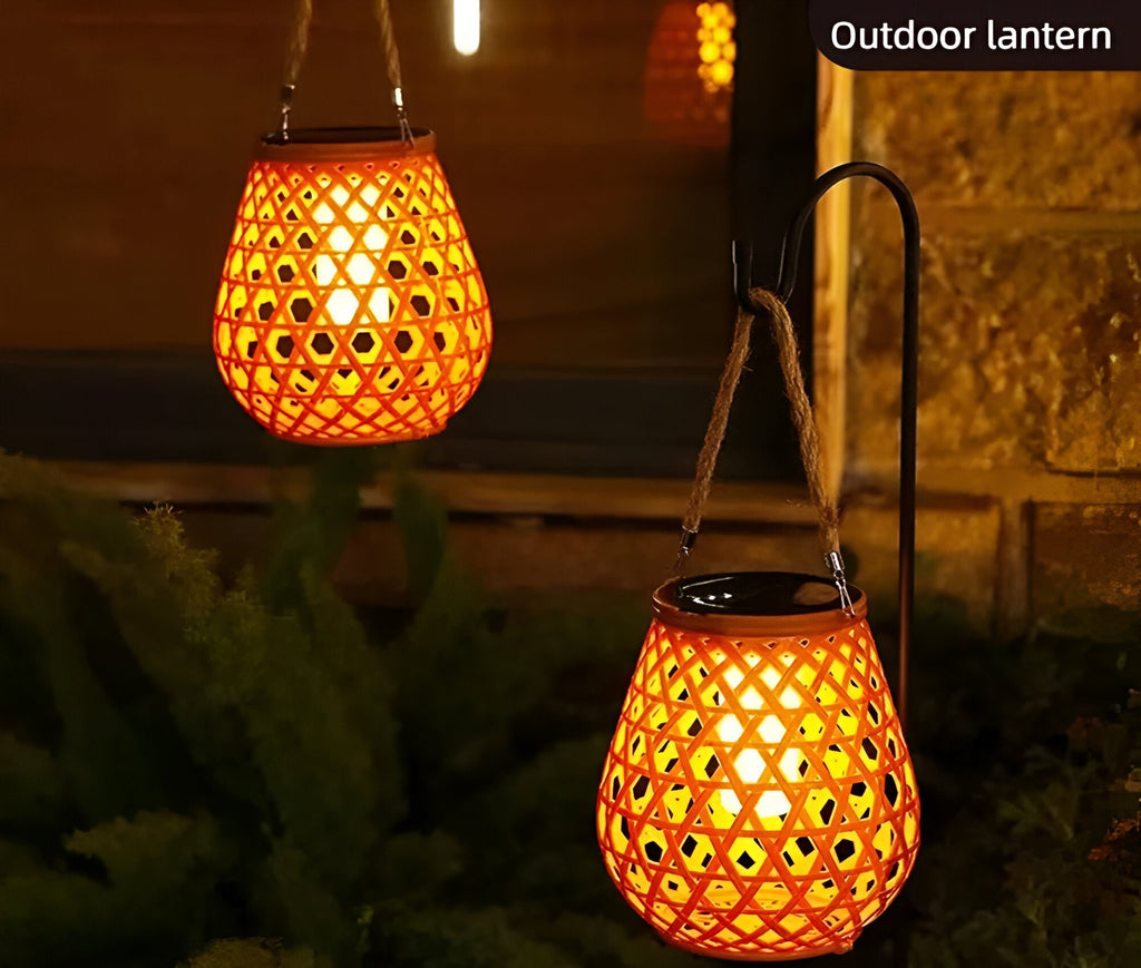 Solar Garden Lamp with Braided Bamboo Look