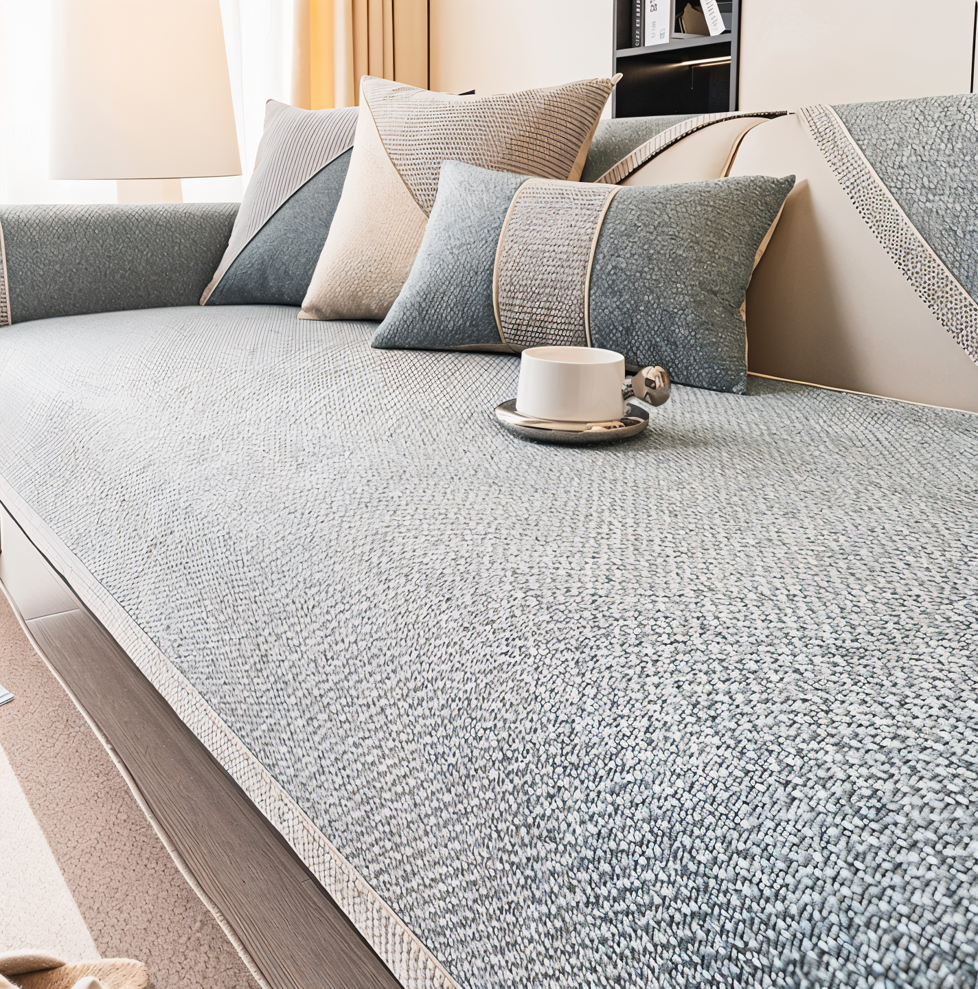Solid Satin Sofa Cover – Non‑Slip Cotton & Polyester Protector