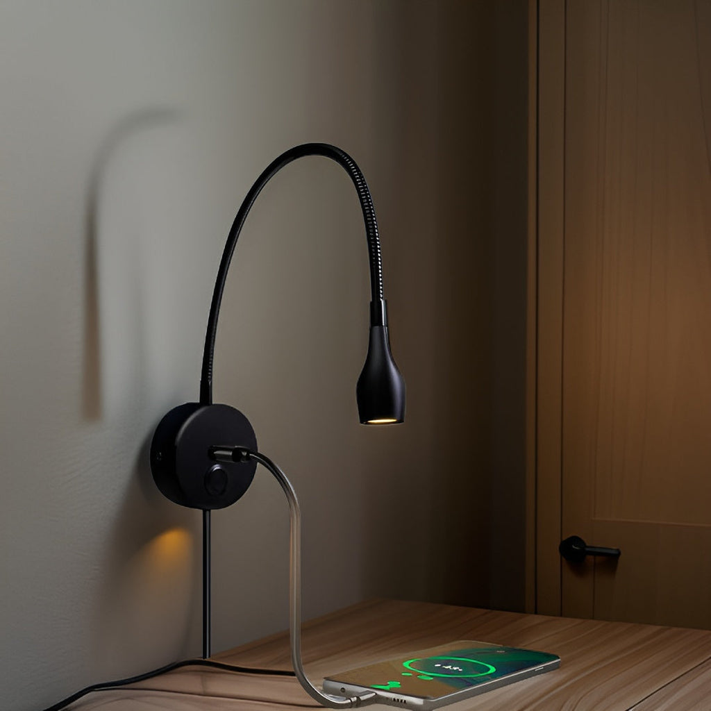 TouchGlow - 2-in-1-Swan-neck wall lamp with USB charger for cozy reading evenings