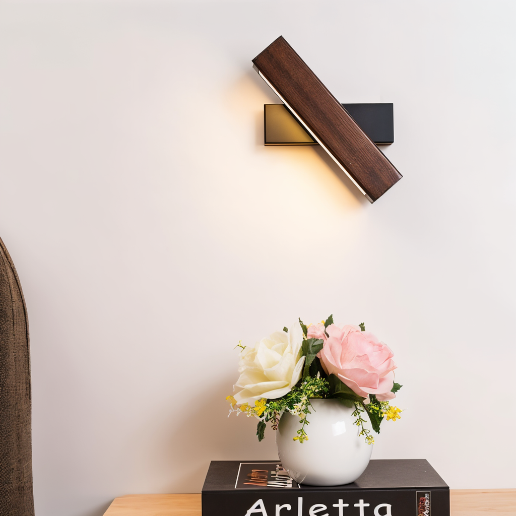 TwistLED Wall Lamp - 360° rotatable rectangular LED wall lamp made of wood
