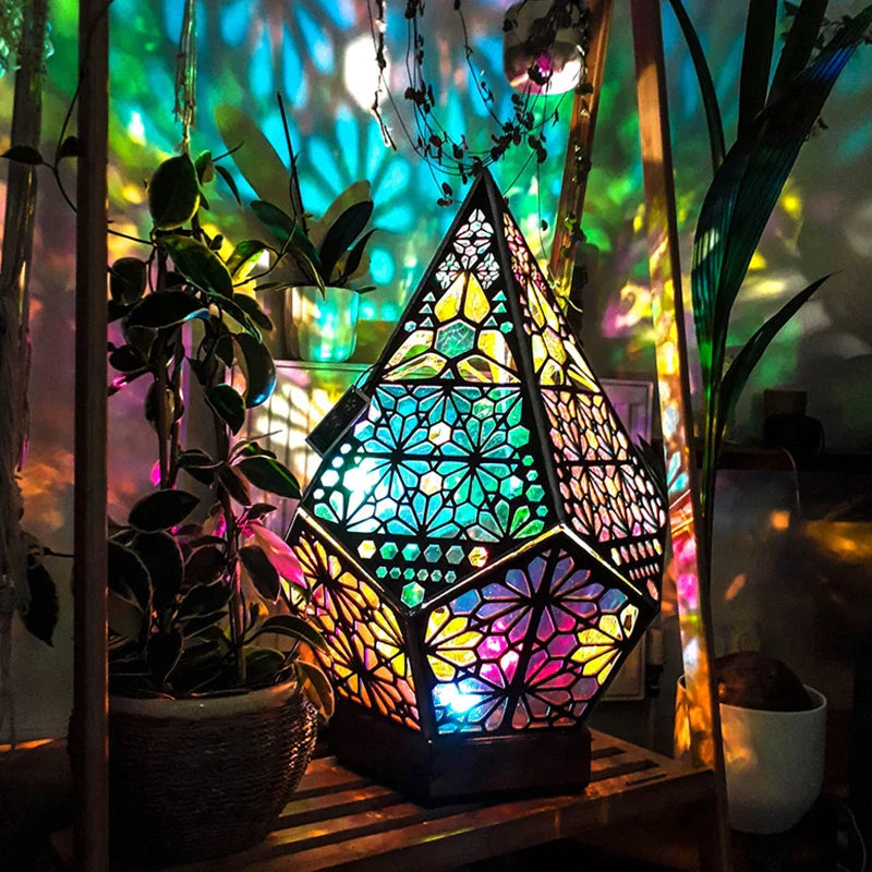 Wood projection lamp with hollow cut - Colored LED night light for living room and bedroom
