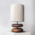 Rustic table lamp made of walnut wood with linen shade – Natural lighting for living room