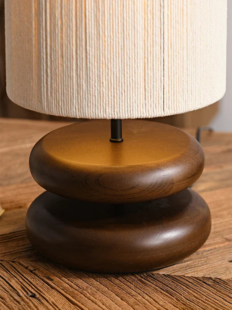 Rustic table lamp made of walnut wood with linen shade – Natural lighting for living room