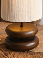 Rustic table lamp made of walnut wood with linen shade – Natural lighting for living room