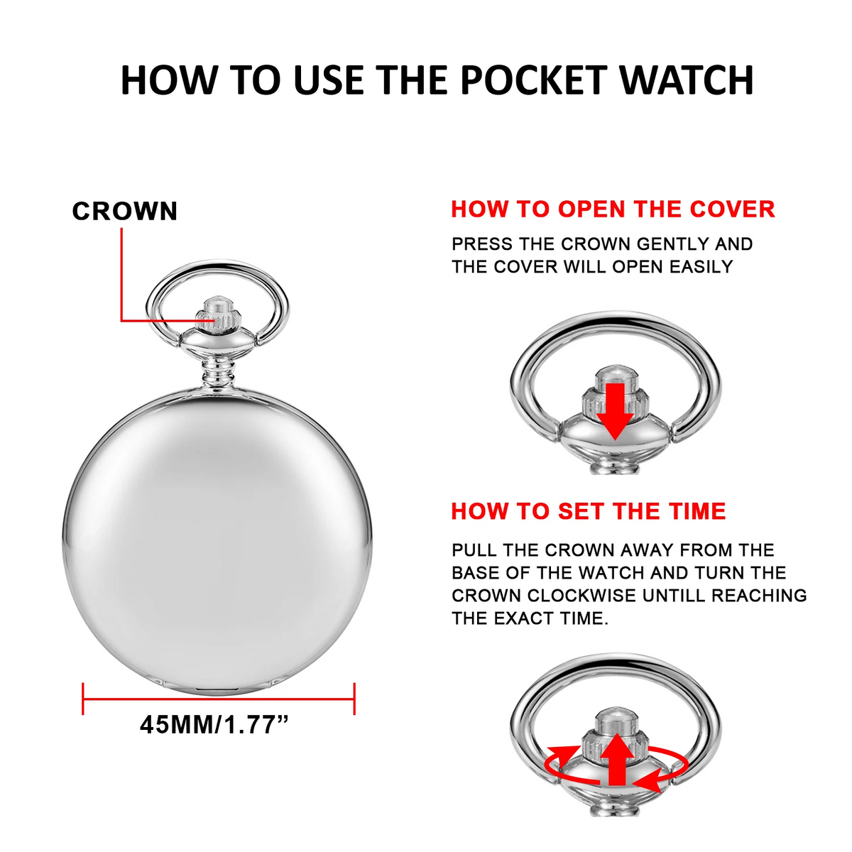Silver Full Hunter Pocket Watch with Classical and Antique Look - Elaborately designed to be the perfect complement to your wardrobe