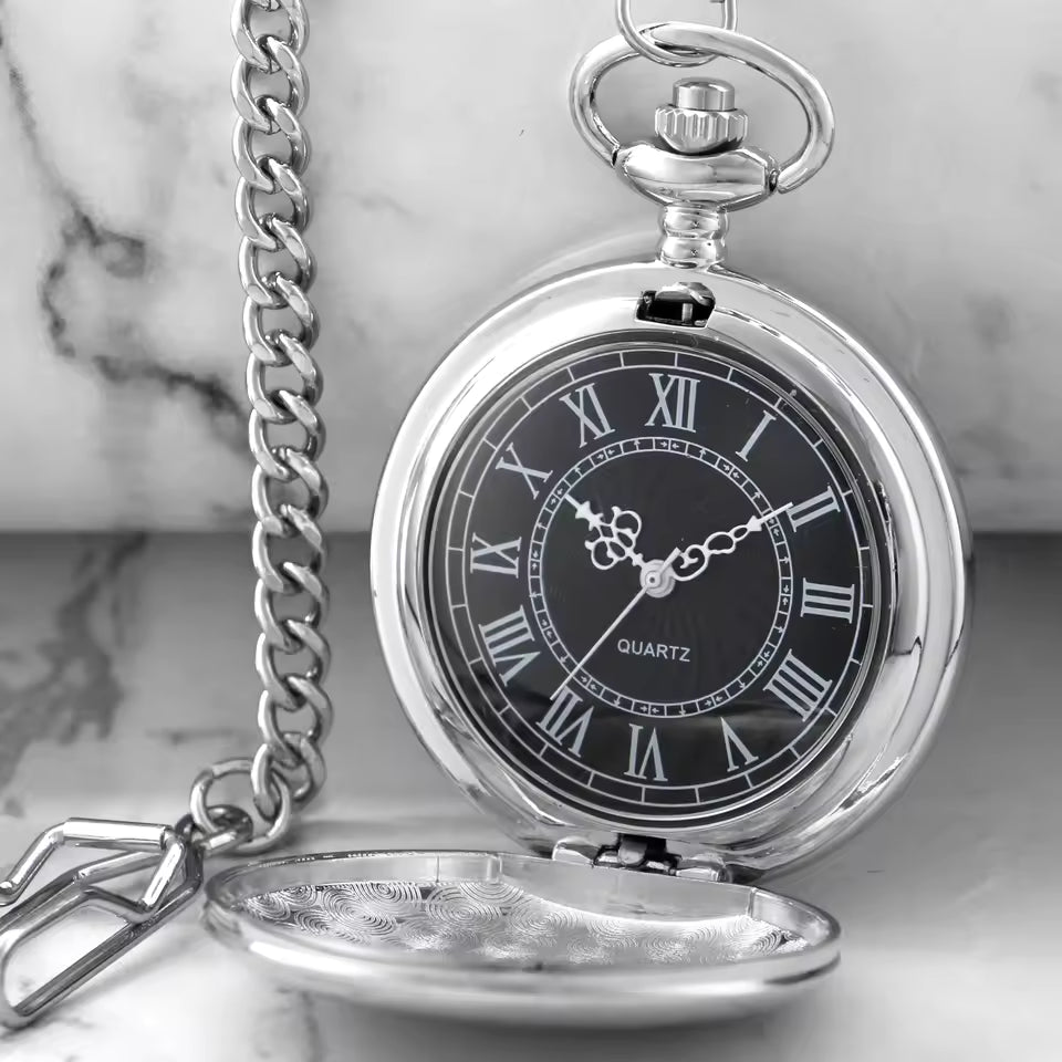 Silver Full Hunter Pocket Watch with Classical and Antique Look - Elaborately designed to be the perfect complement to your wardrobe