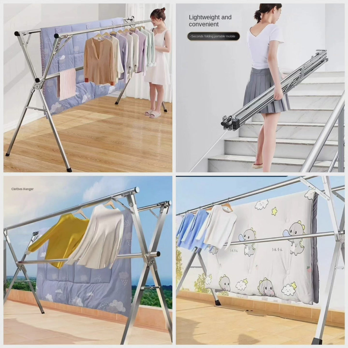 Stainless Steel Foldable Indoor/Balcony Clothes Rack Shelf