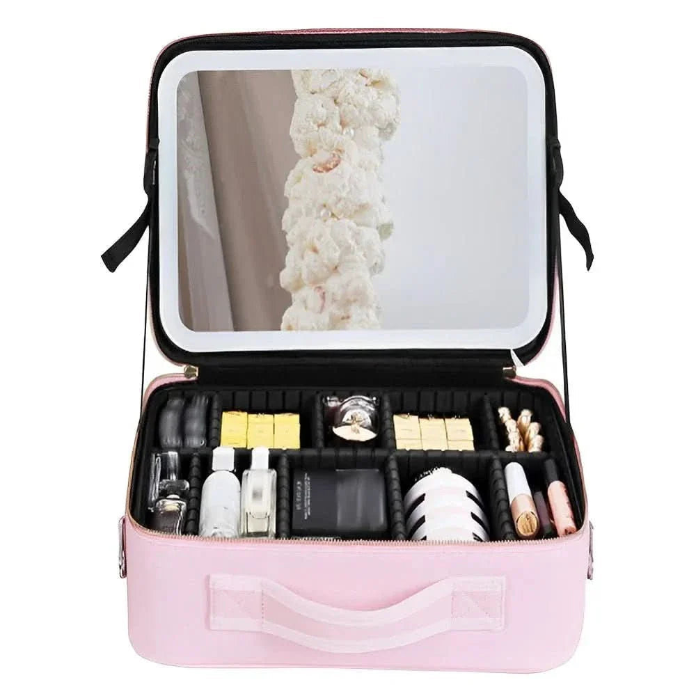 Make-up bag with LED mirror - Portable make-up bag with light & storage space for perfect styling on the go