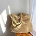 Women Straw Tote Bag Beige One Size Bohemian Beach Bag