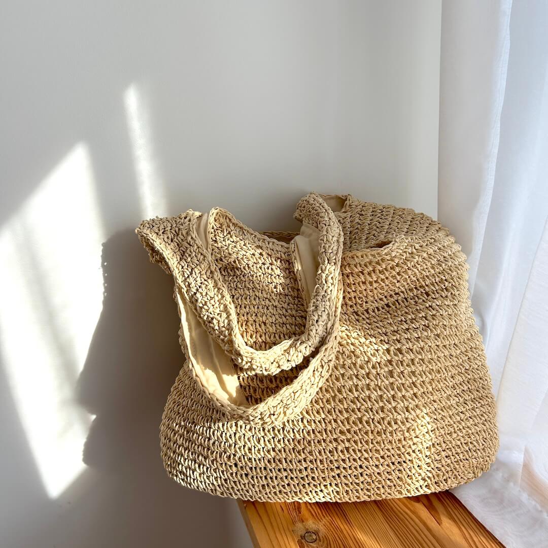 Women Straw Tote Bag Beige One Size Bohemian Beach Bag