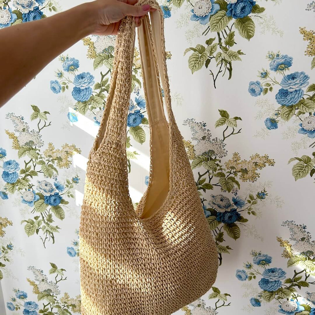 Women Straw Tote Bag Beige One Size Bohemian Beach Bag