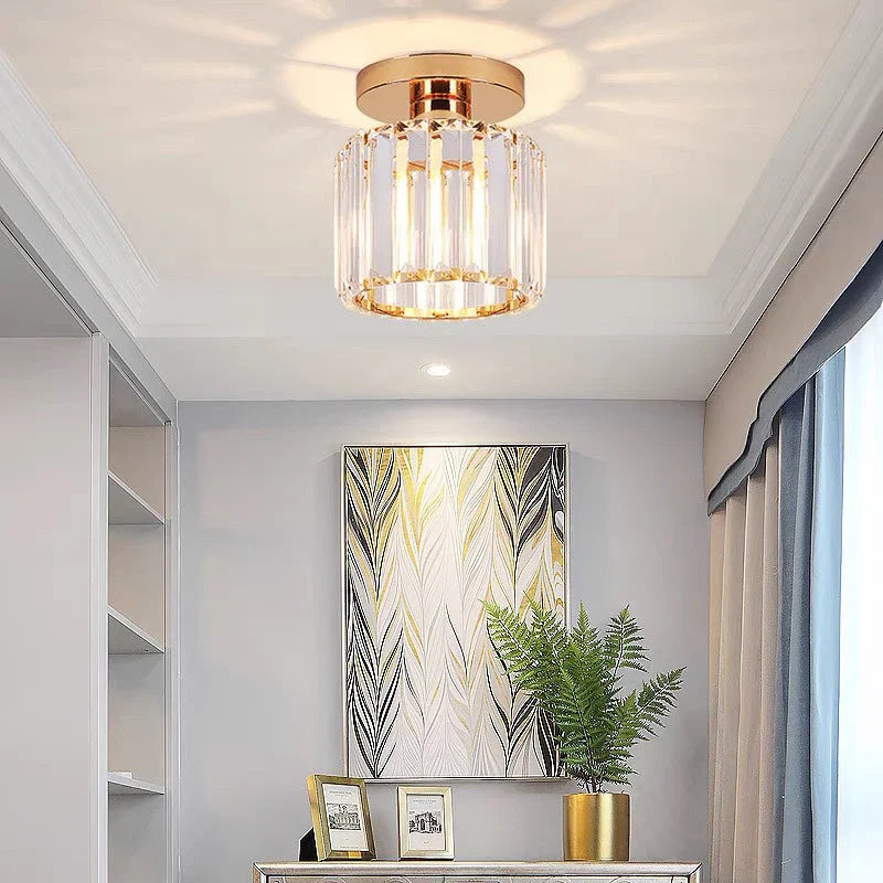Modern Crystal Ceiling Light with Gold and Black Accents – Stylish Lighting for Your Home