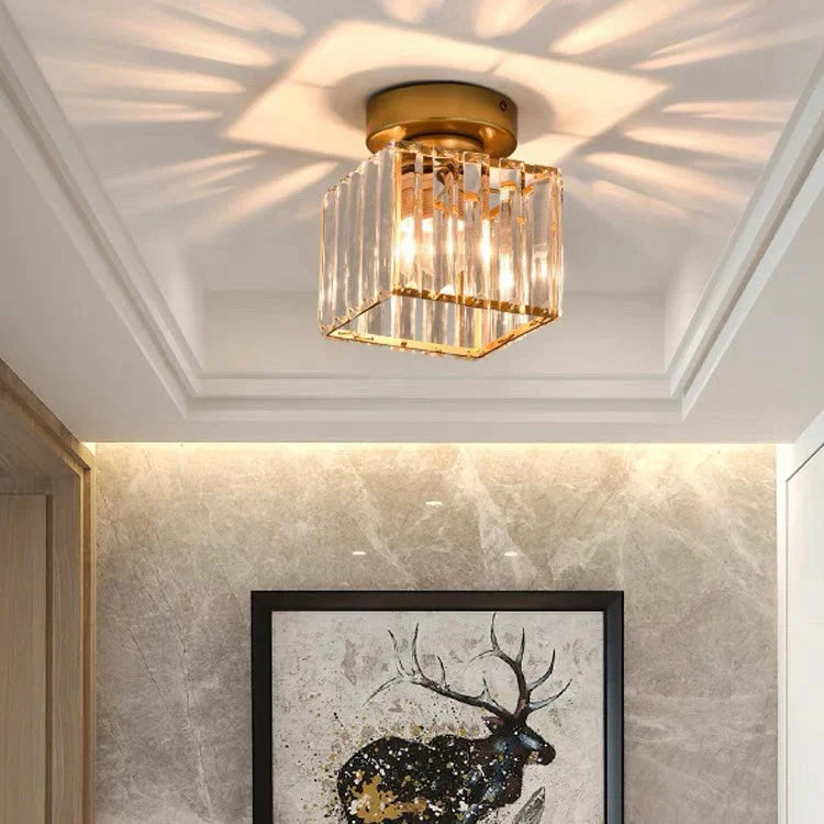 Modern Crystal Ceiling Light with Gold and Black Accents – Stylish Lighting for Your Home