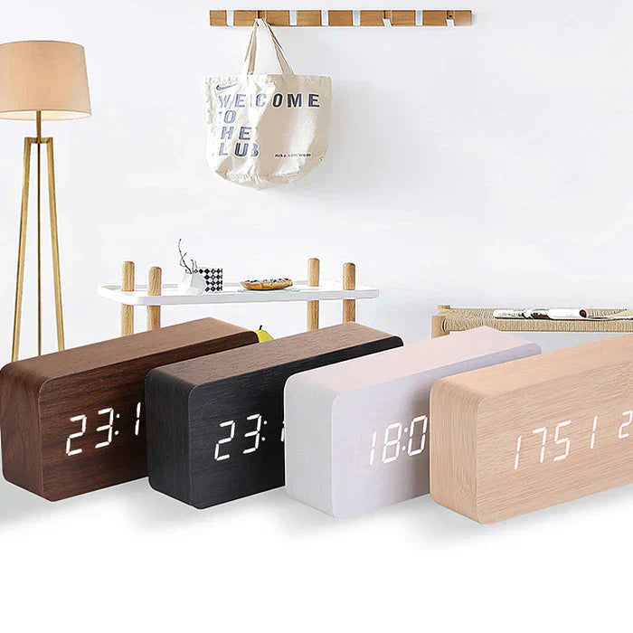 controlled LED alarm clock made of wood