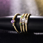 Geometric Gold Color Combination Round Zircon Crystal Rings Set