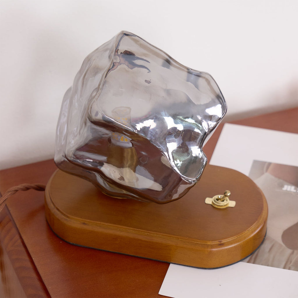 RusticLume – Amber Glass and Wooden Table Lamp