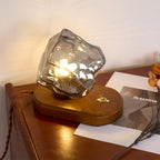 RusticLume – Amber Glass and Wooden Table Lamp