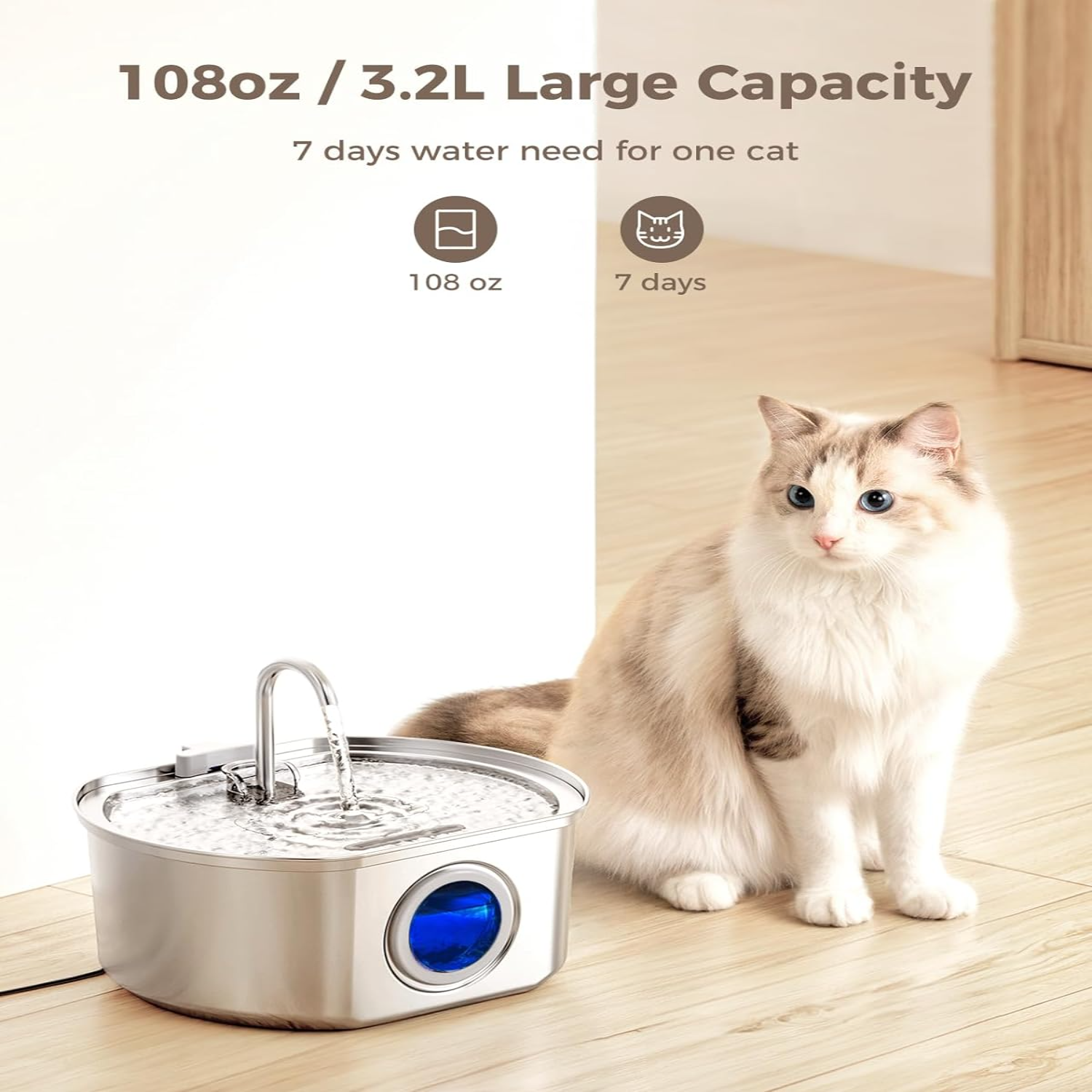 Felindra Cat Drinking Fountain Made of Stainless Steel | Flowing Water for Better Hydration | Quiet & Hygienic | 2.5 L Capacity