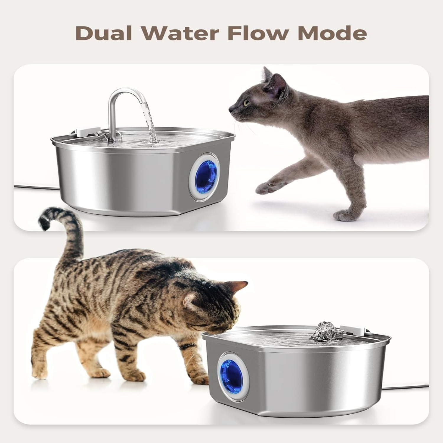 Felindra Cat Drinking Fountain Made of Stainless Steel | Flowing Water for Better Hydration | Quiet & Hygienic | 2.5 L Capacity