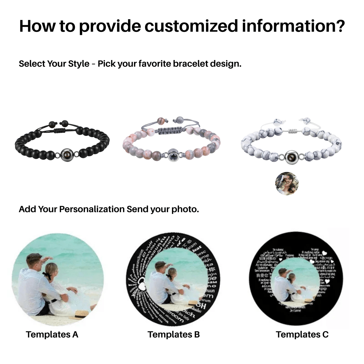 Projection bracelet with infinity heart and personalized photo