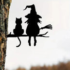 Witches Cat Garden Statue – Metal Witch & Cat Silhouette for Outdoors