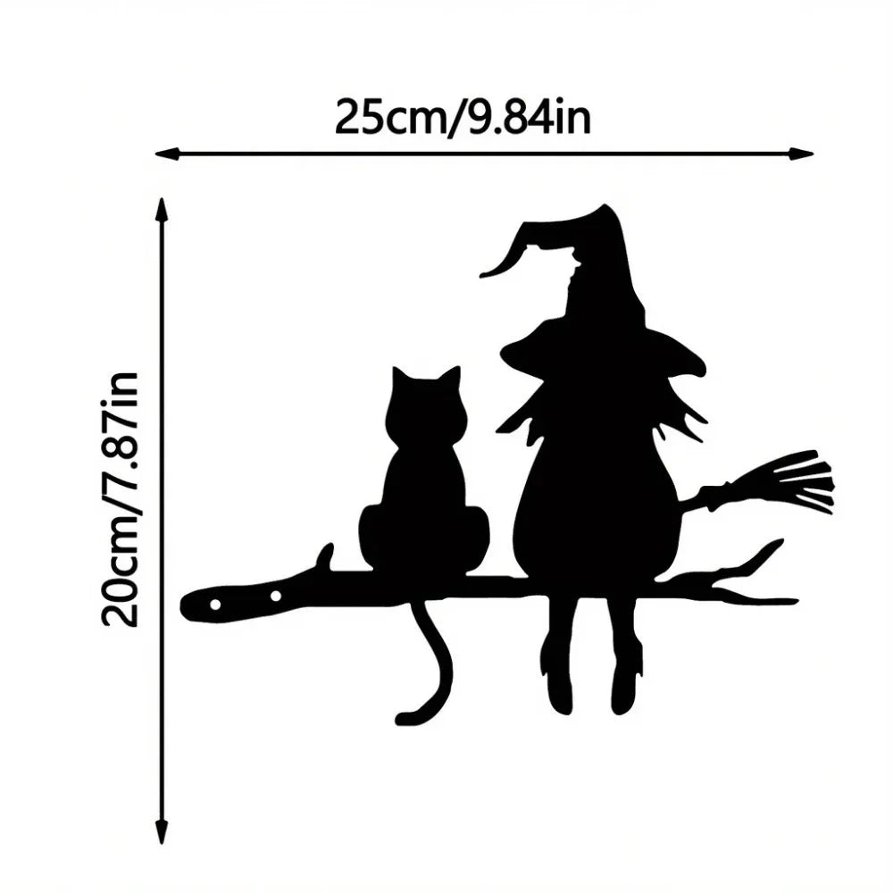 Metal art | Witch and cat garden decoration