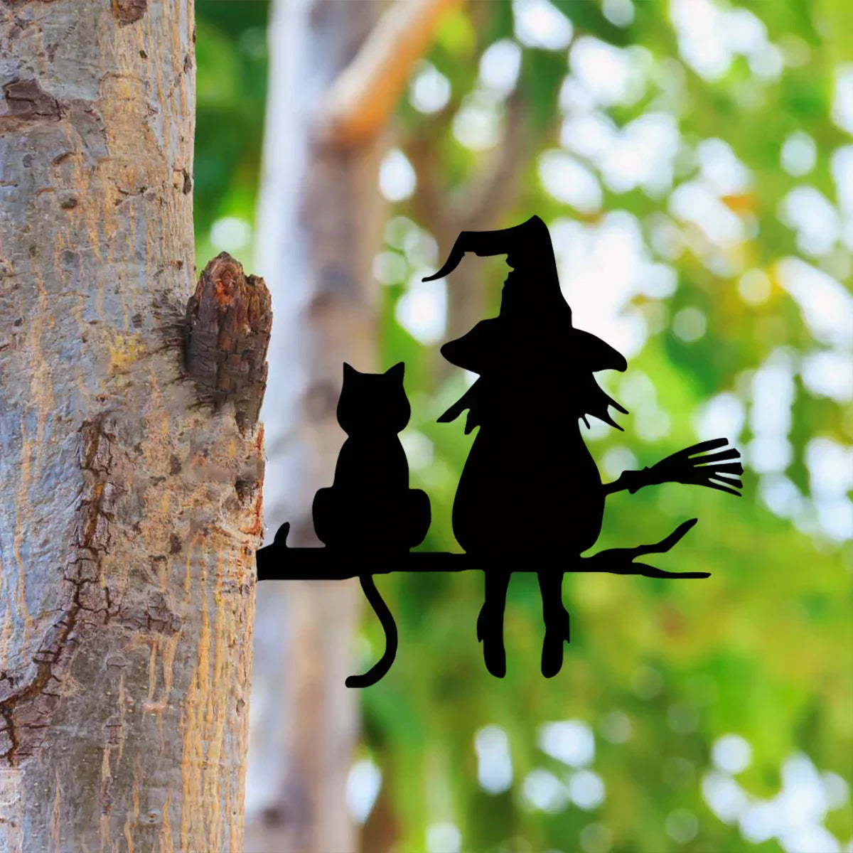 Metal art | Witch and cat garden decoration