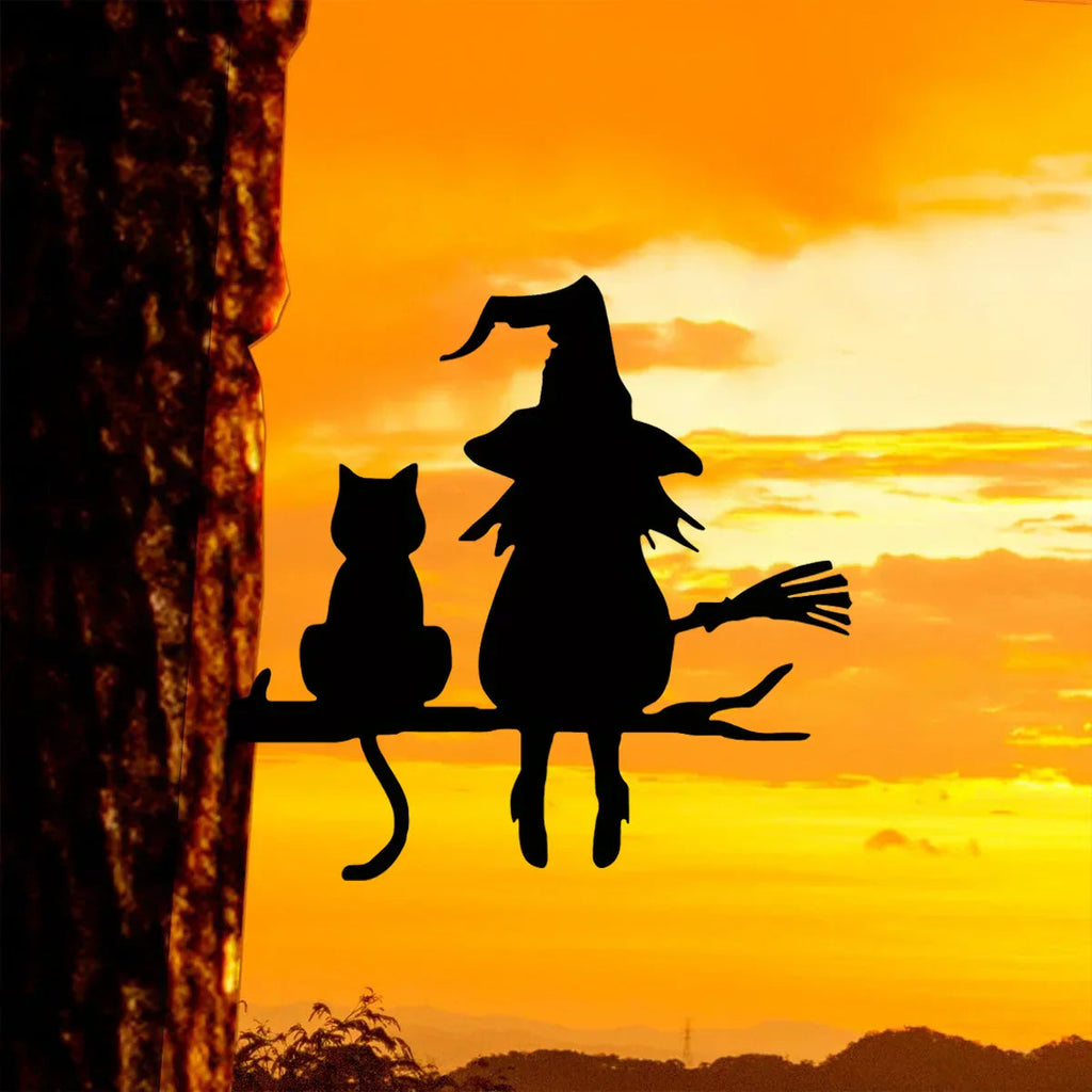 Metal art | Witch and cat garden decoration