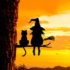Metal art | Witch and cat garden decoration