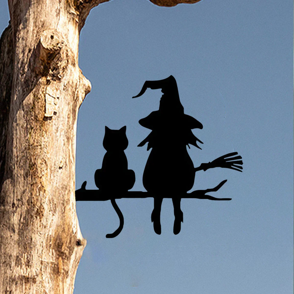 Metal art | Witch and cat garden decoration