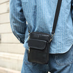Men’s Small Genuine Leather Shoulder Bag – Compact Crossbody with Adjustable Strap