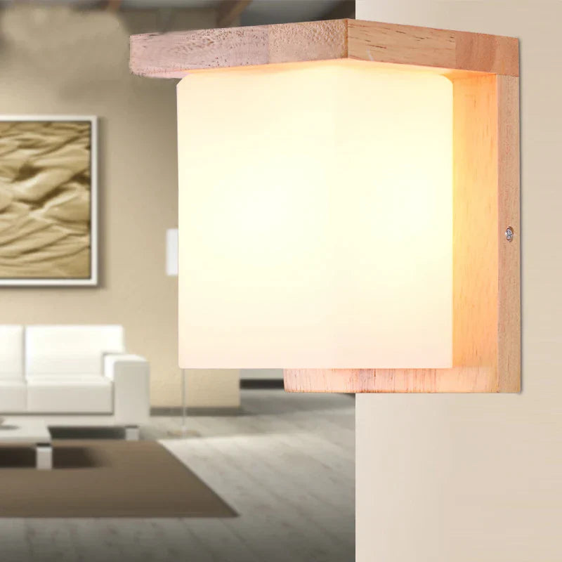 Japanese wall lamp made of wood for bedroom – Minimalist lamp with natural lighting