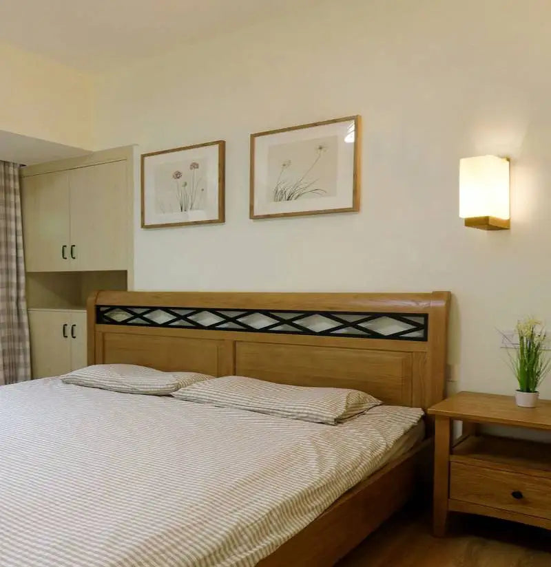 Japanese wall lamp made of wood for bedroom – Minimalist lamp with natural lighting