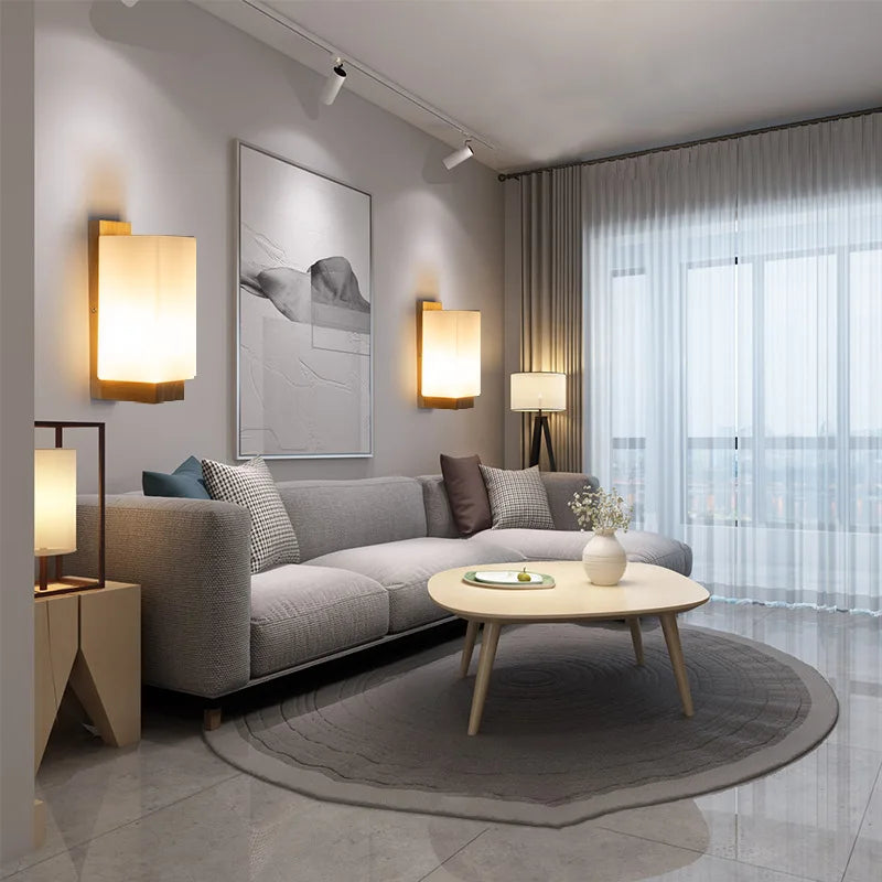Japanese wall lamp made of wood for bedroom – Minimalist lamp with natural lighting