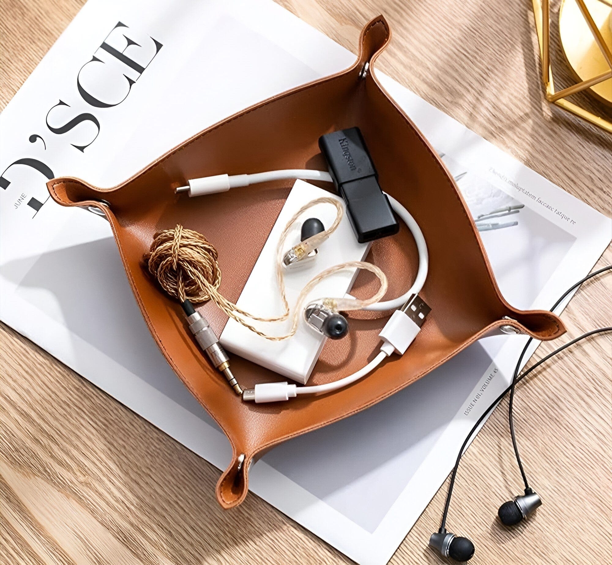 Leather tray catch basin storage box
