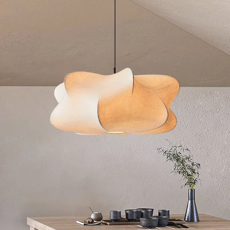 Japanese Silk Pendant Lamp in Wabi Sabi Style - Sana
