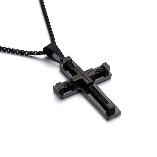 Stainless Steel Bead Cross Men's Pendant