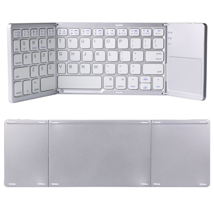 B033 Rechargeable 3-fold foldable 64 Keys Bluetooth Wireless Keyboard with Touchpad (Silver)