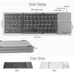 B033 Rechargeable 3-fold foldable 64 Keys Bluetooth Wireless Keyboard with Touchpad (Silver)