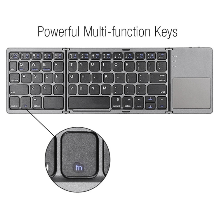 B033 Rechargeable 3-fold foldable 64 Keys Bluetooth Wireless Keyboard with Touchpad (Silver)