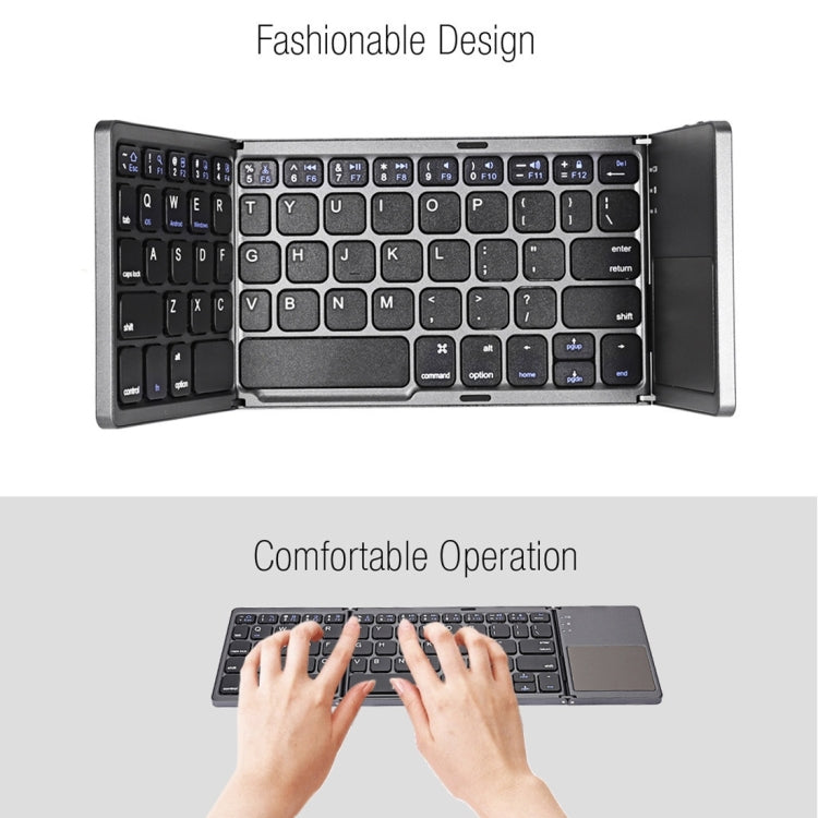 B033 Rechargeable 3-fold foldable 64 Keys Bluetooth Wireless Keyboard with Touchpad (Silver)