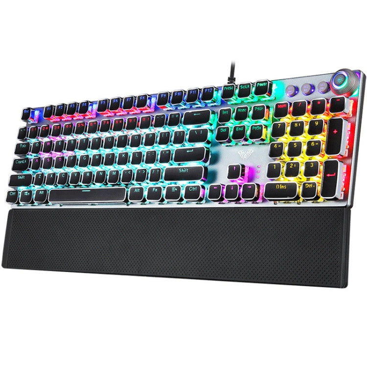 AULA F2088 108 Keys Mixed Light Plating Punk Mechanical Brown Switch Wired USB Gaming Keyboard with Metal Key (Silver)