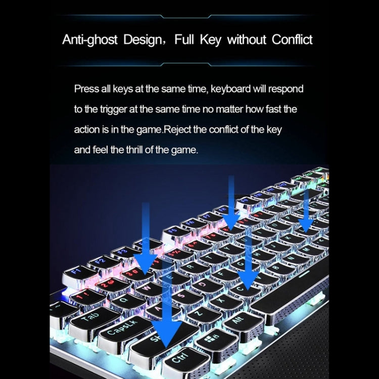 AULA F2088 108 Keys Mixed Light Plating Punk Mechanical Brown Switch Wired USB Gaming Keyboard with Metal Key (Silver)