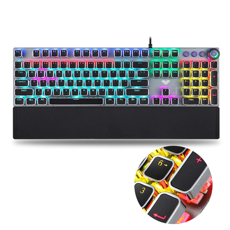 AULA F2088 108 Keys Mixed Light Plating Punk Mechanical Brown Switch Wired USB Gaming Keyboard with Metal Key (Silver)